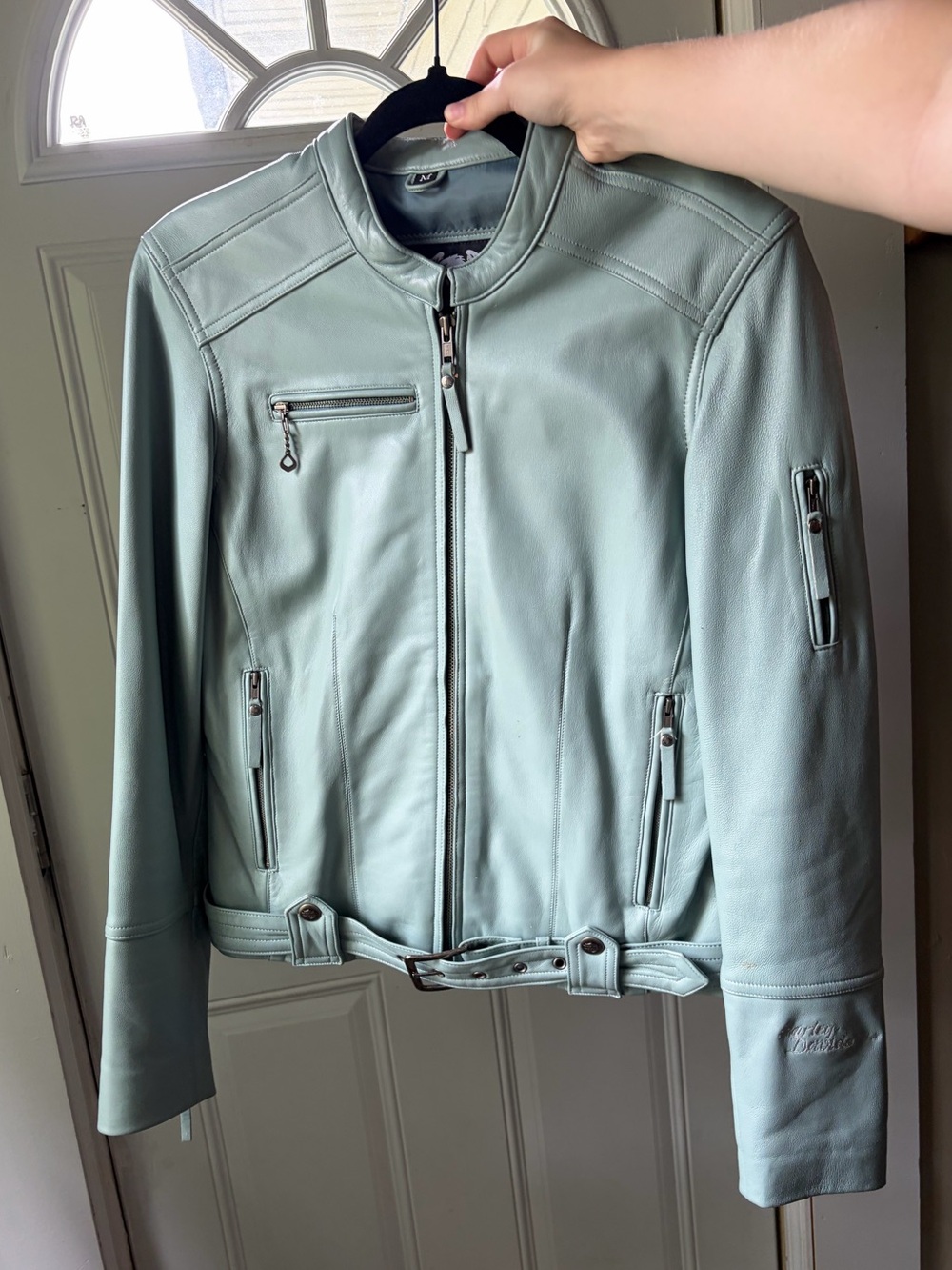 Vintage Harley-Davidson Mint Green Genuine Leather Moto Jacket